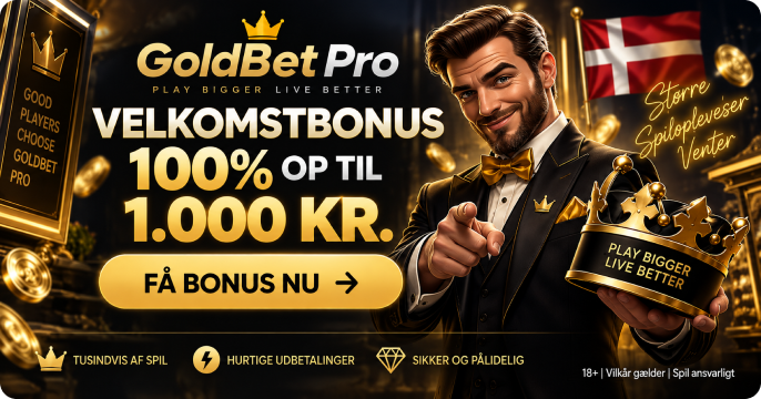 GoldBet Pro Casino velkomstbonus 100% op til 1.000 kr.